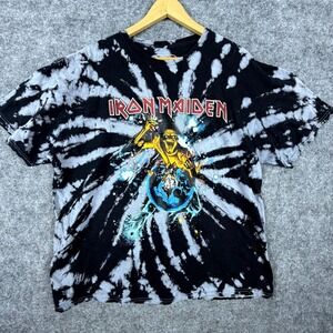 Iron Maiden Band Graphic Global T-Shirt Mens Medium Black Tie Dye Short Sleeve